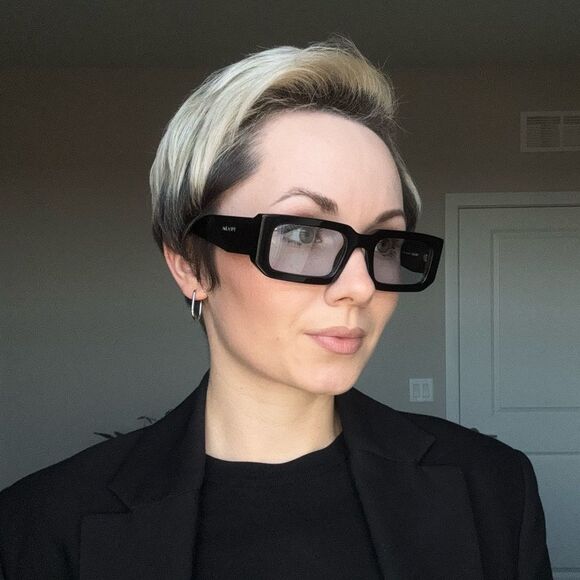 NEW Prada PR06YS 16K10L Black Cielo Blue Rectangle Unisex Sunglasses - Picture 2 of 11